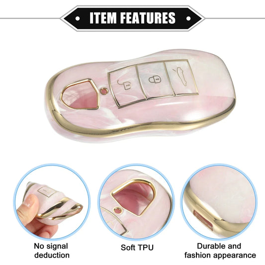 3 x Button Smart Key Fob Case Cover for Porsche Cayenne (2011-2018) TPU Pink