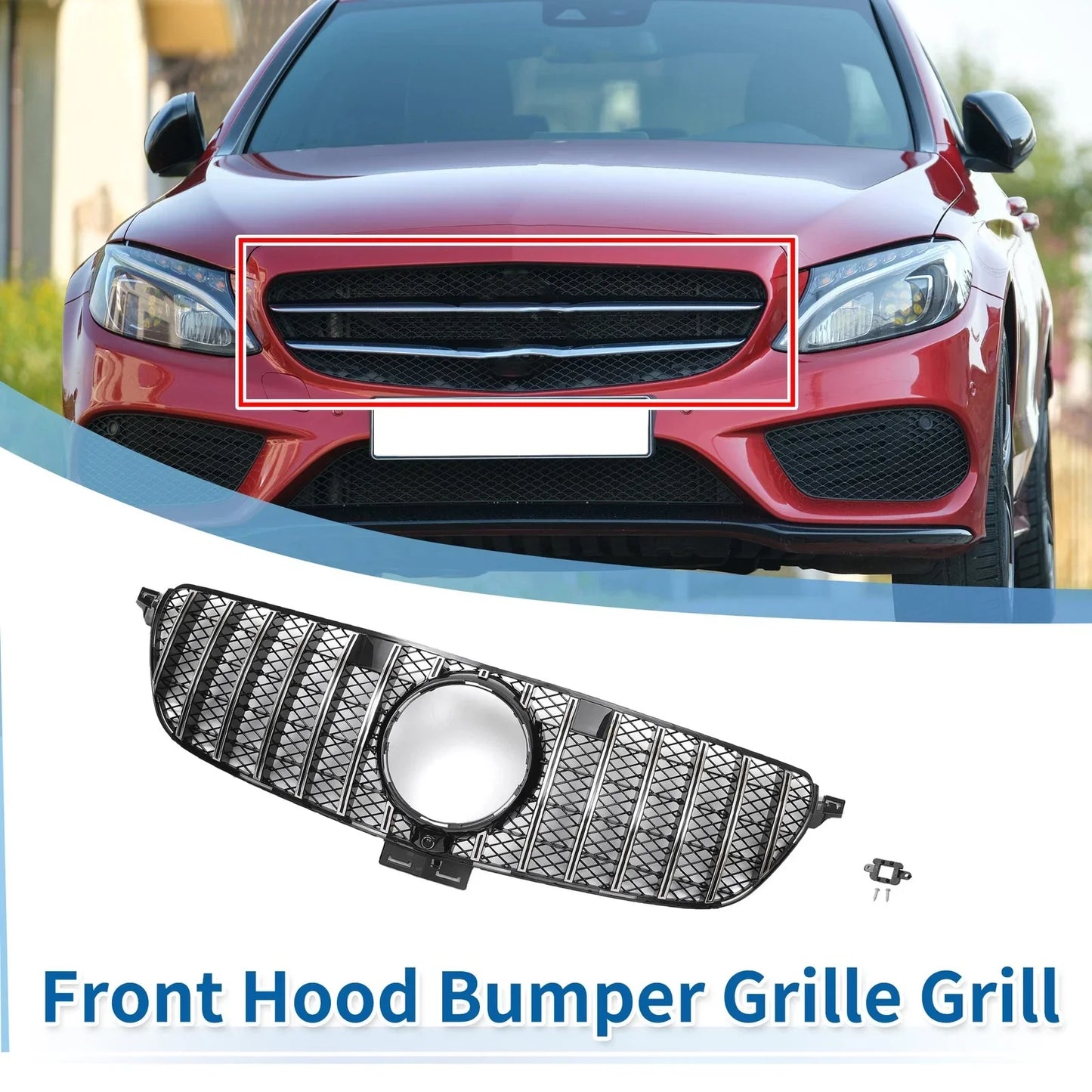 Front Upper Bumper Grille for Mercedes-Benz GLE450 2019 Chrome Silver
