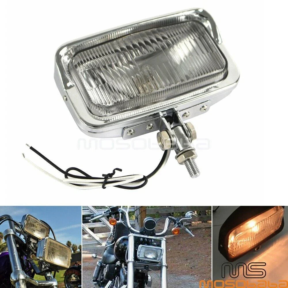 Square Chrome Headlight for Harley Chopper Bobber Cafe Racer