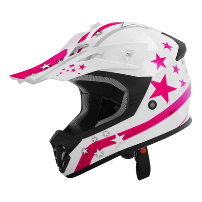 Youth Full Face Motorcycle Helmet for Kids ATV Off-Road Motocross (DOT) White Pink