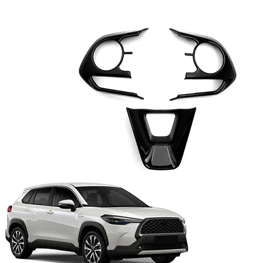 Steering Wheel Trim Cover Frame 3 x For Toyota Corolla (2019-2024) Glossy Black