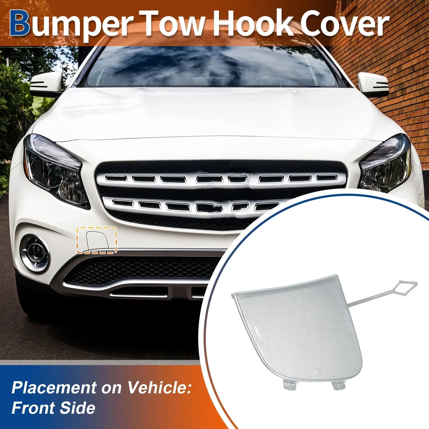 Front Car Bumper Tow Hook Cover for Mercedes-Benz GLA (2015-2020) Silver Tone