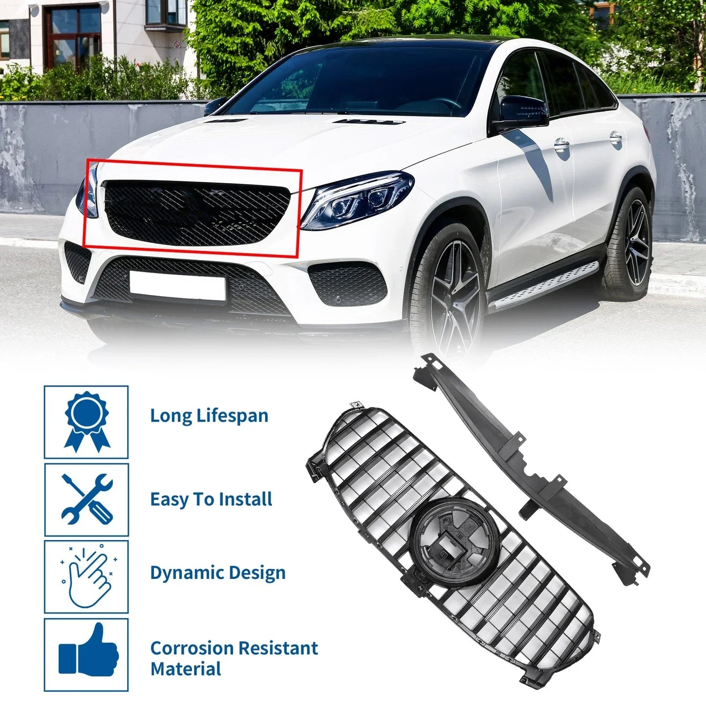 Front Upper Bumper Grille for Mercedes-Benz GLE350 2020-2022 Black Grille