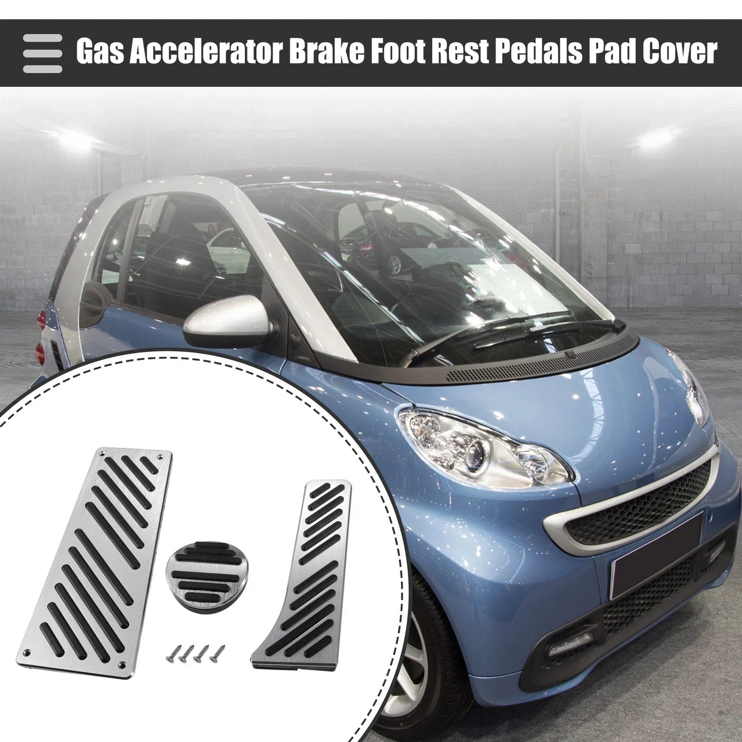 Gas Accelerator Brake Foot Rest Pedal Pad Covers Set for Mercedes Benz Smart