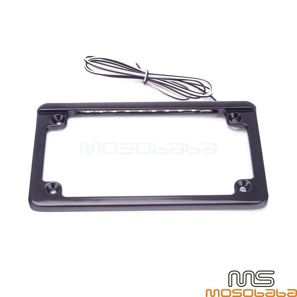 Black Motorcycle License Plate Frame Holder with LED Lights for Motorcycles