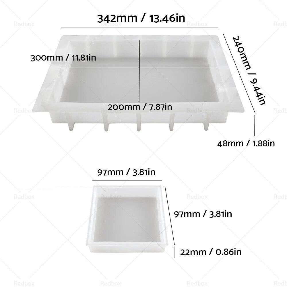 Silicone Epoxy Resin Casting Tray Mold 13.5" Deep + 4 Coaster Molds