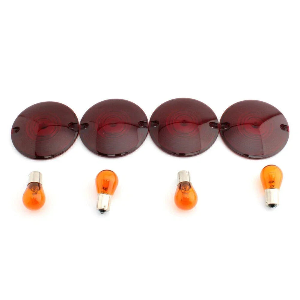 Amber Turn Signal Light Bulbs & Red Lens Cover for Harley Davidson Road King (1994-2010)
