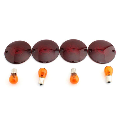 Amber Turn Signal Light Bulbs & Red Lens Cover for Harley Davidson Road King (1994-2010)