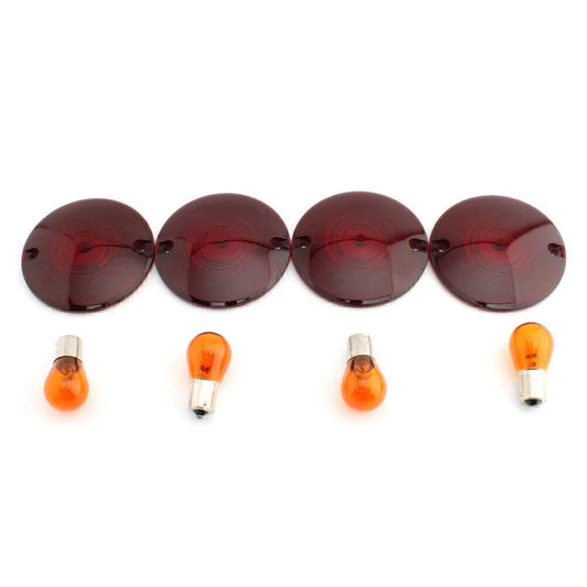 Amber Turn Signal Light Bulbs & Red Lens Cover for Harley Davidson Road King (1994-2010)