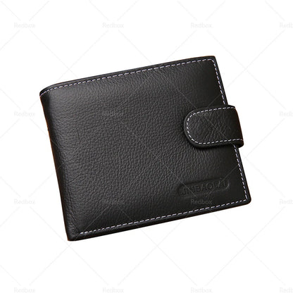 Black Bi-Fold Men's Wallet Cowhide Leather Card Slots Coin Pocket