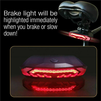 LED USB Bike Tail Light w/ Turn Signals & Anti-Theft Alarm IP54 Waterproof