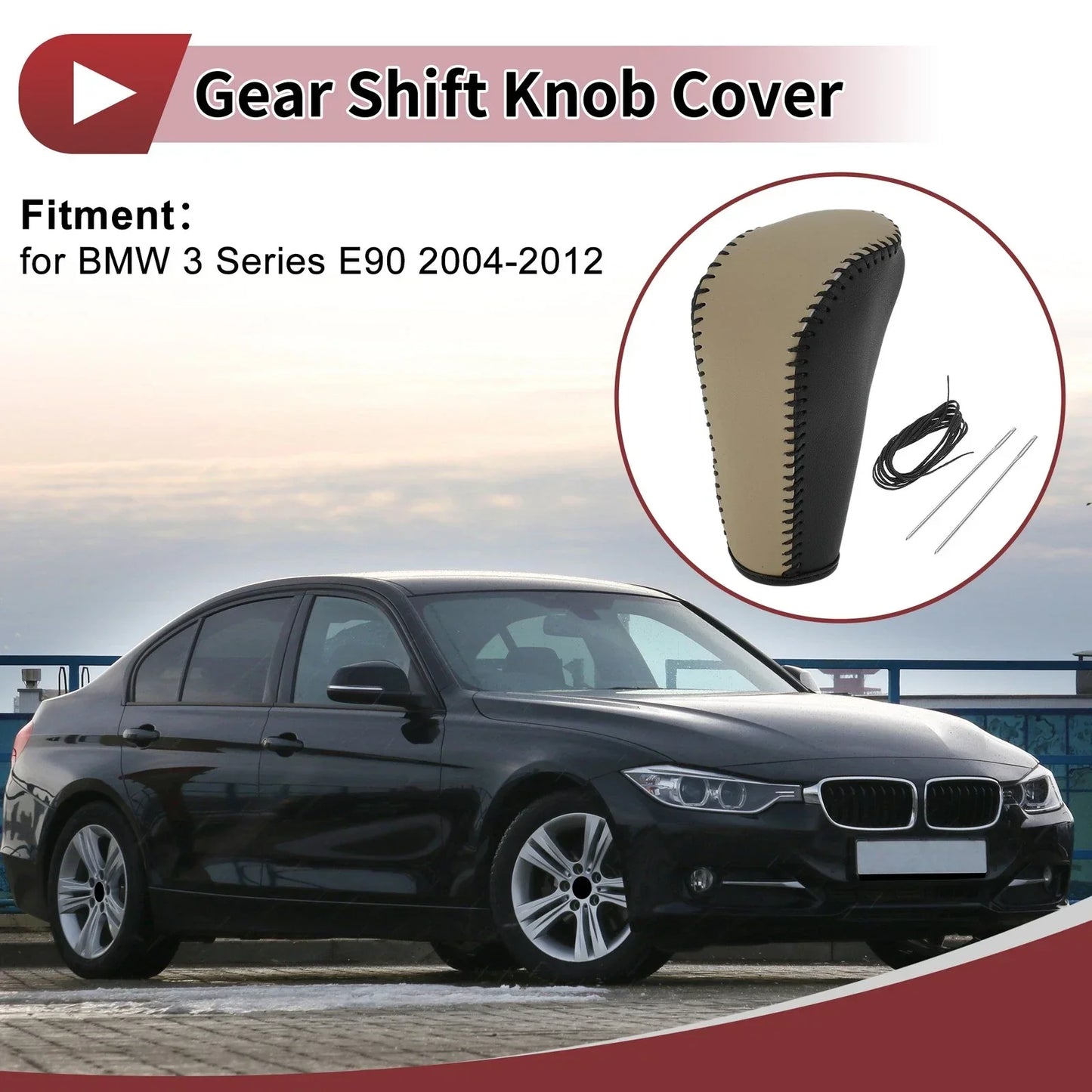Gear Shift Knob Cover for BMW 3 Series E90 (2004 - 2012) Beige Black