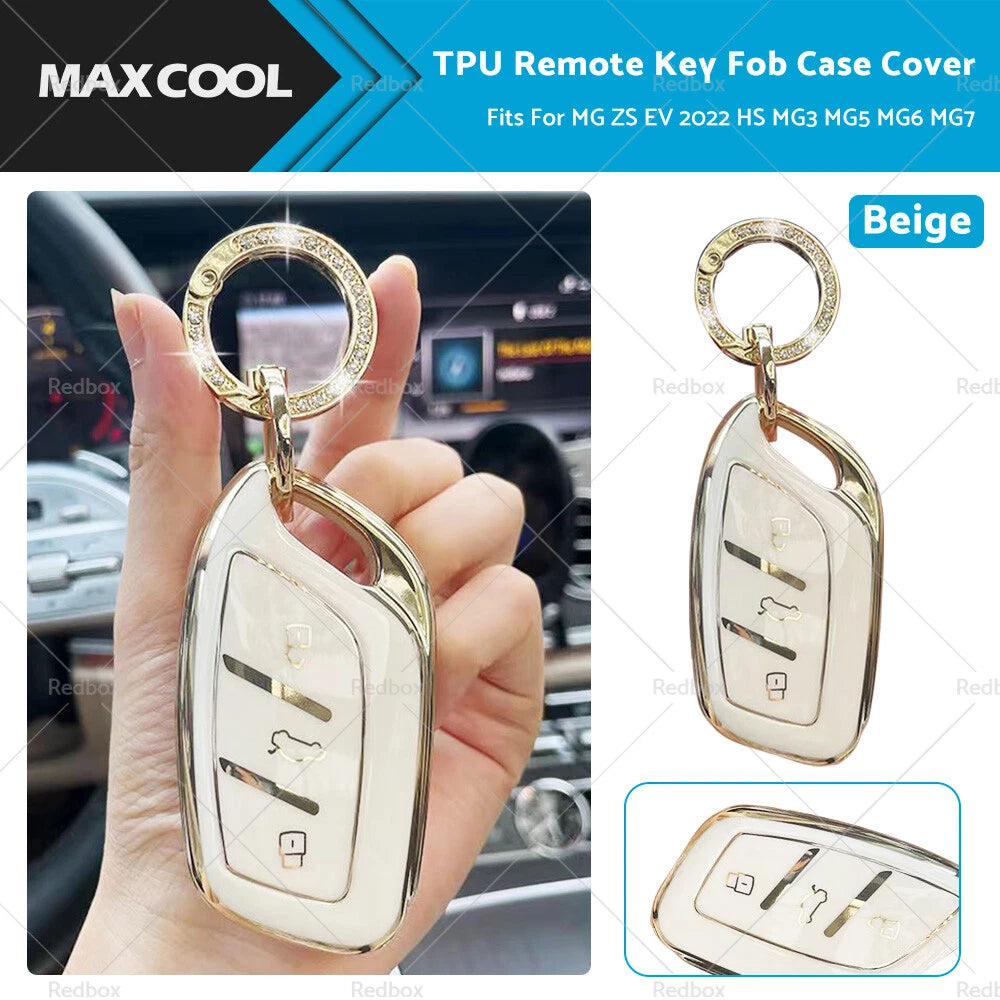 Beige TPU Remote Key Case Cover for MG ZS EV, HS, MG3, MG5, MG6, MG7 (2022)