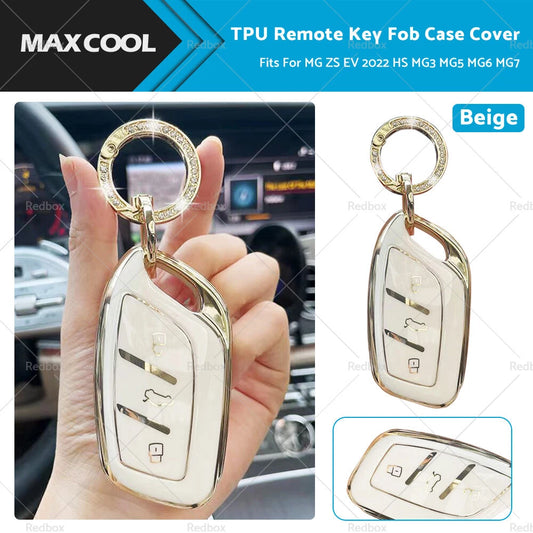Beige TPU Remote Key Case Cover for MG ZS EV, HS, MG3, MG5, MG6, MG7 (2022)