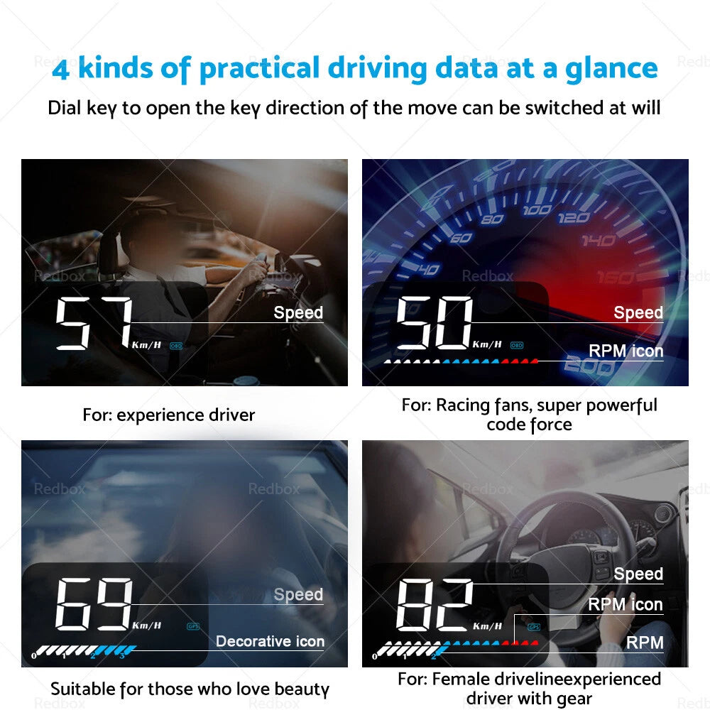 3.5" Universal OBD GPS Dual System Head Up Display Speed Alarm Voltage