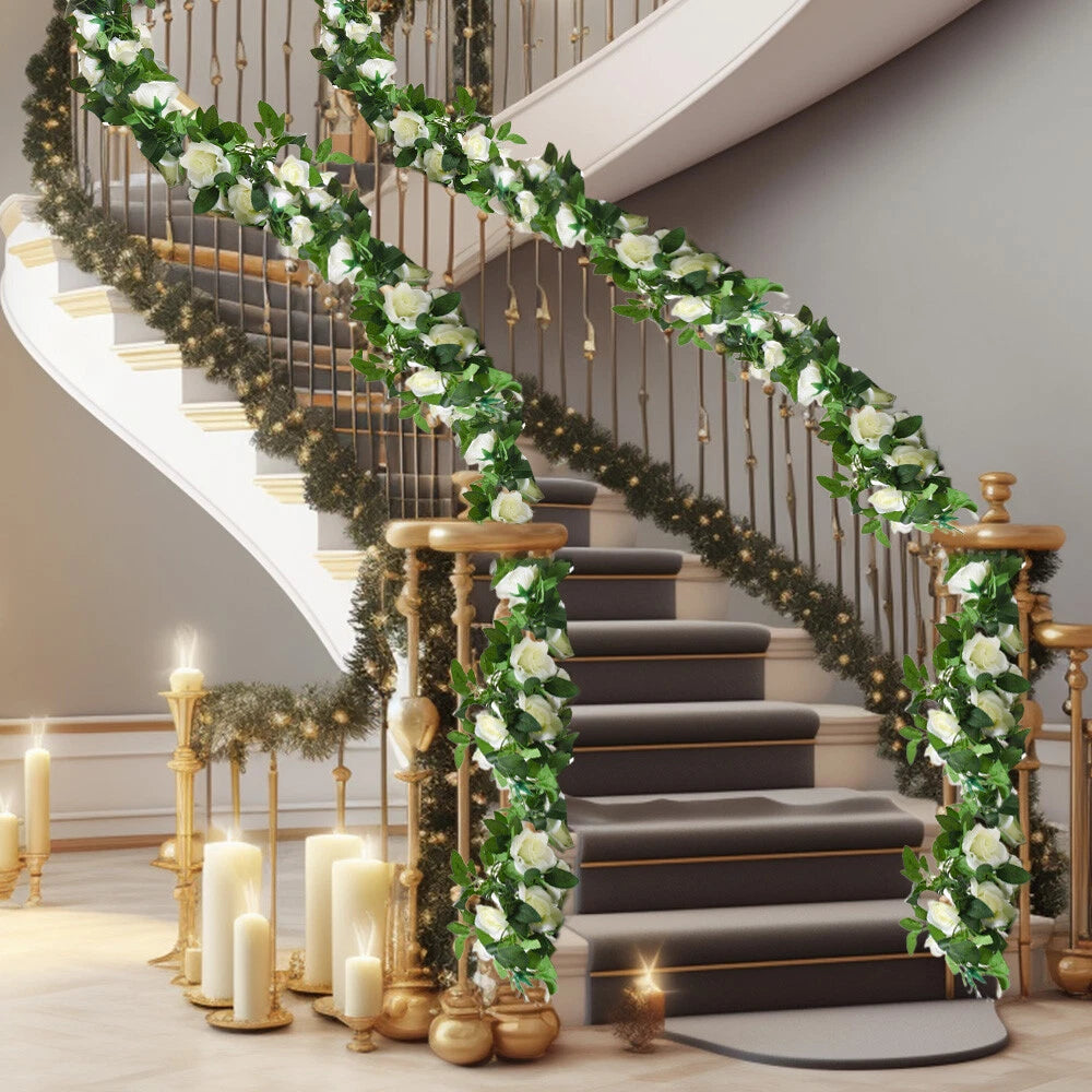 16FT Artificial Rose Vine Flower for Wedding Garden Decor