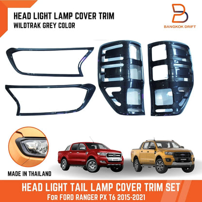 Grey Wildtrak Headlight Taillight Covers Trim for Ford Ranger PX T6 (15-21)
