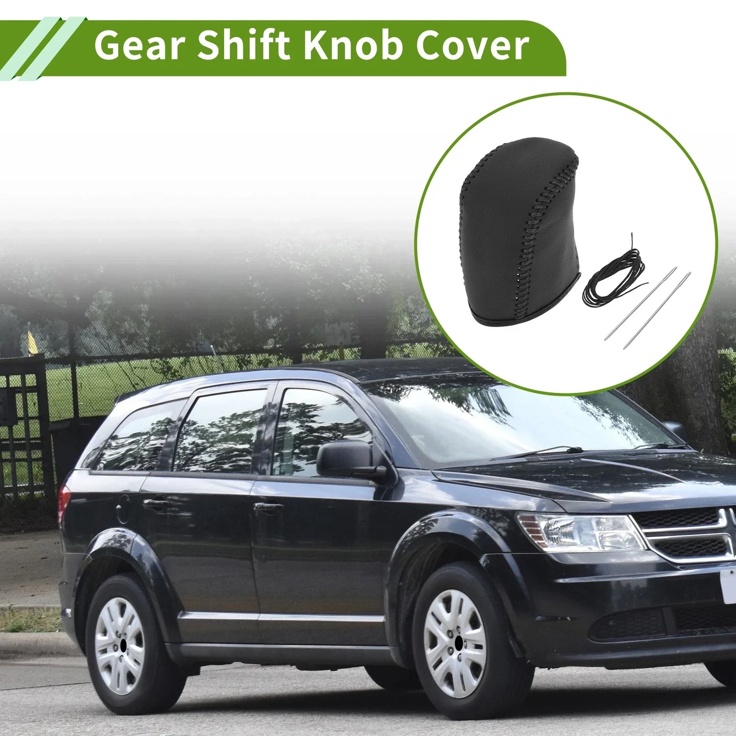 Car Gear Shift Knob Cover for Dodge Journey 2011-2020 Black Faux Leather