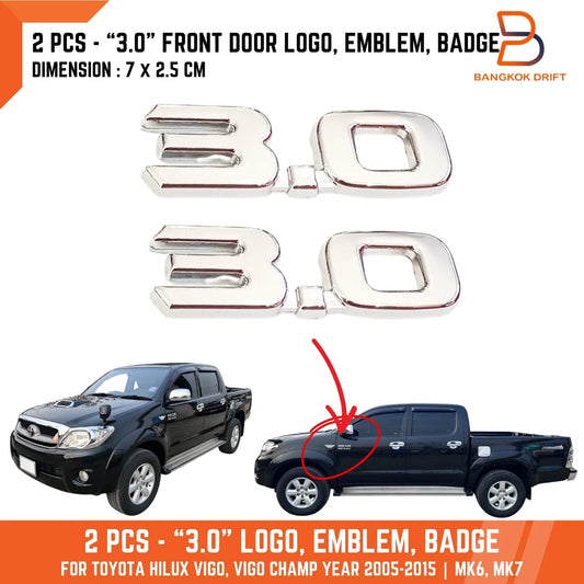 3.0 Chrome Front Door Logo Emblem Badge for Toyota Hilux Vigo (05-20)
