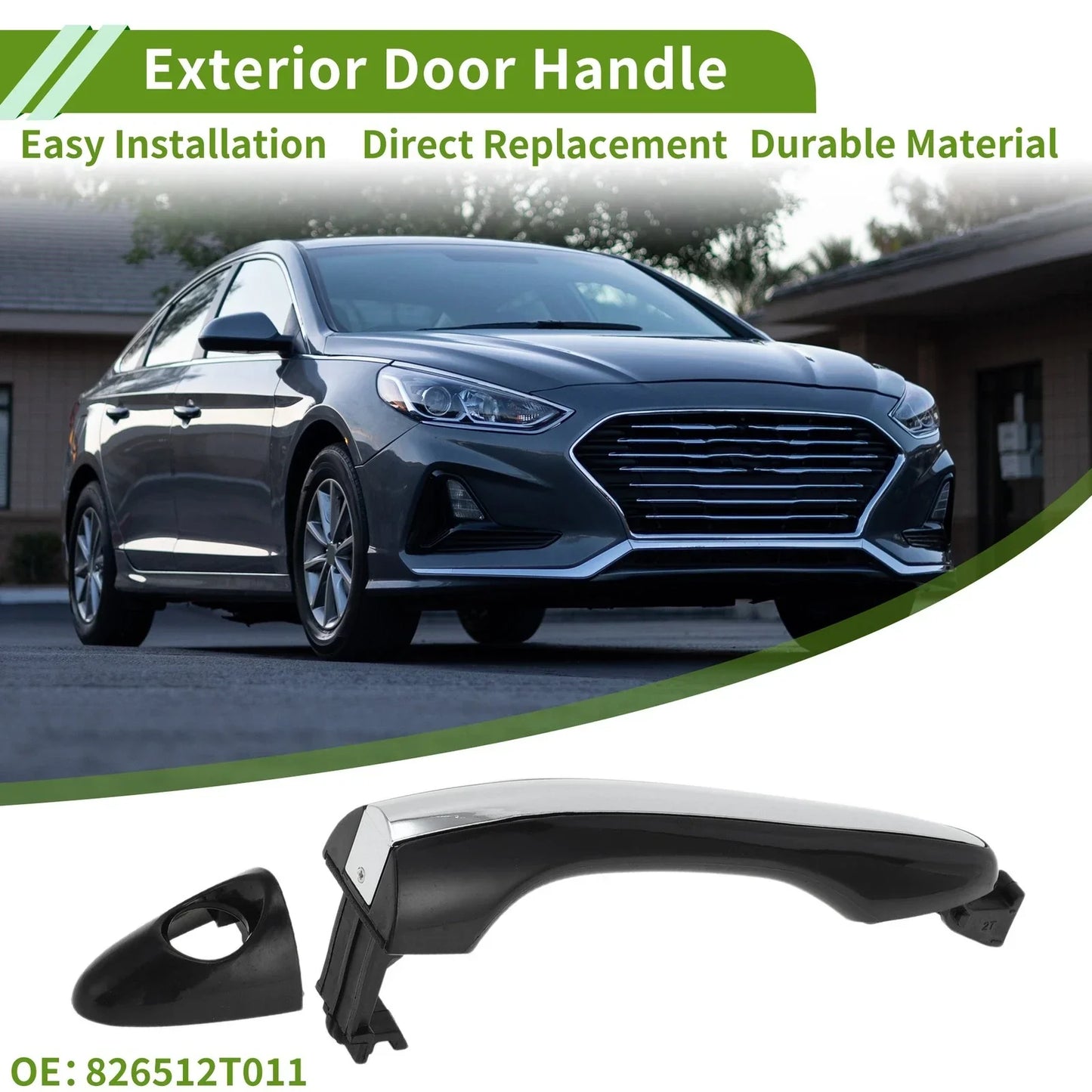 Exterior Door Handle for Hyundai (2015-2020) - Black Silver Tone Front Left