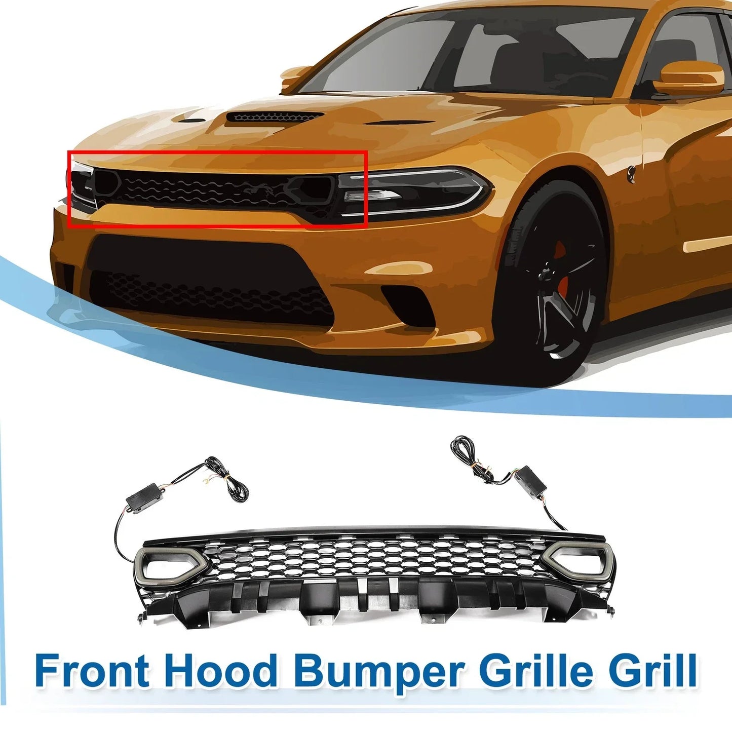 Front Upper Bumper Grille for Dodge Charger 2015-2023 Plastic Black