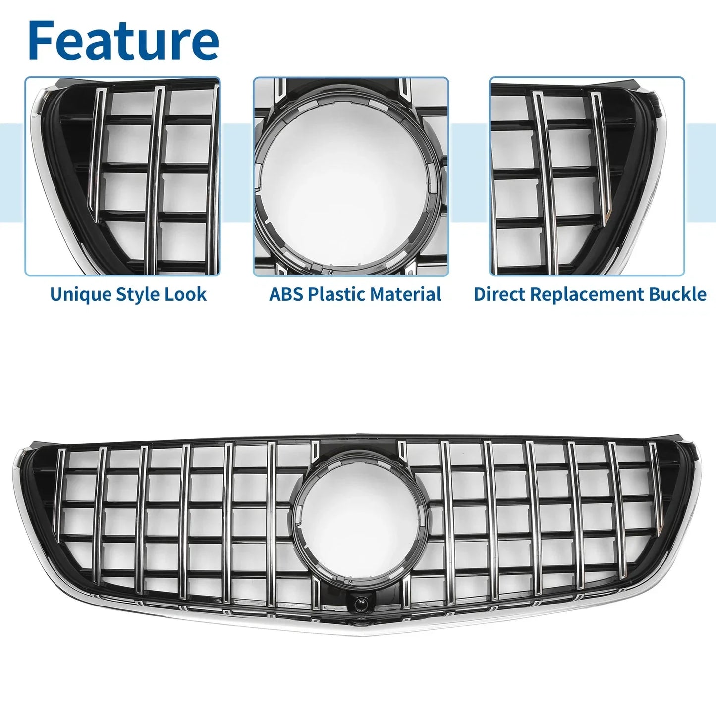 Front Upper Bumper Grille for Mercedes-Benz V-Class W477A (2020-2024) Black