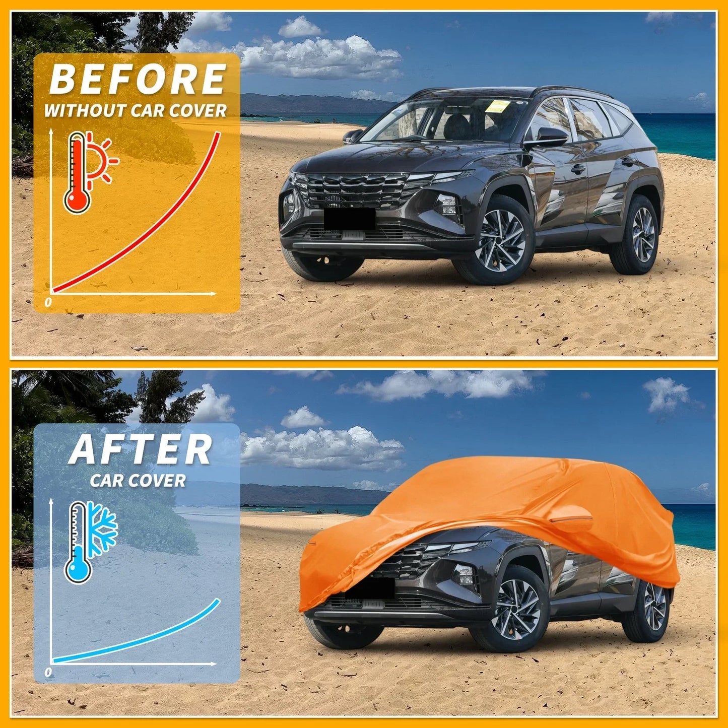 All Weather Car Cover for Hyundai Tucson Orange Cotton with Left Zipper