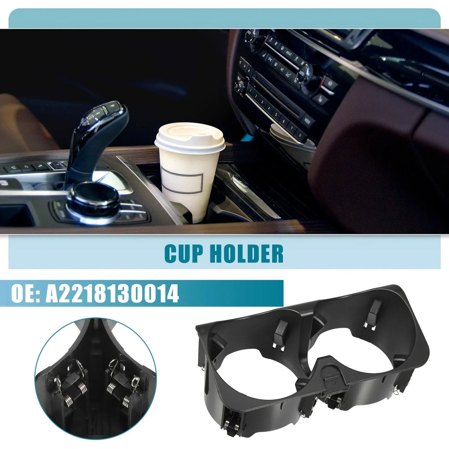Car Rear Cup Holder Insert for Mercedes-Benz W221 2009-2012 Black