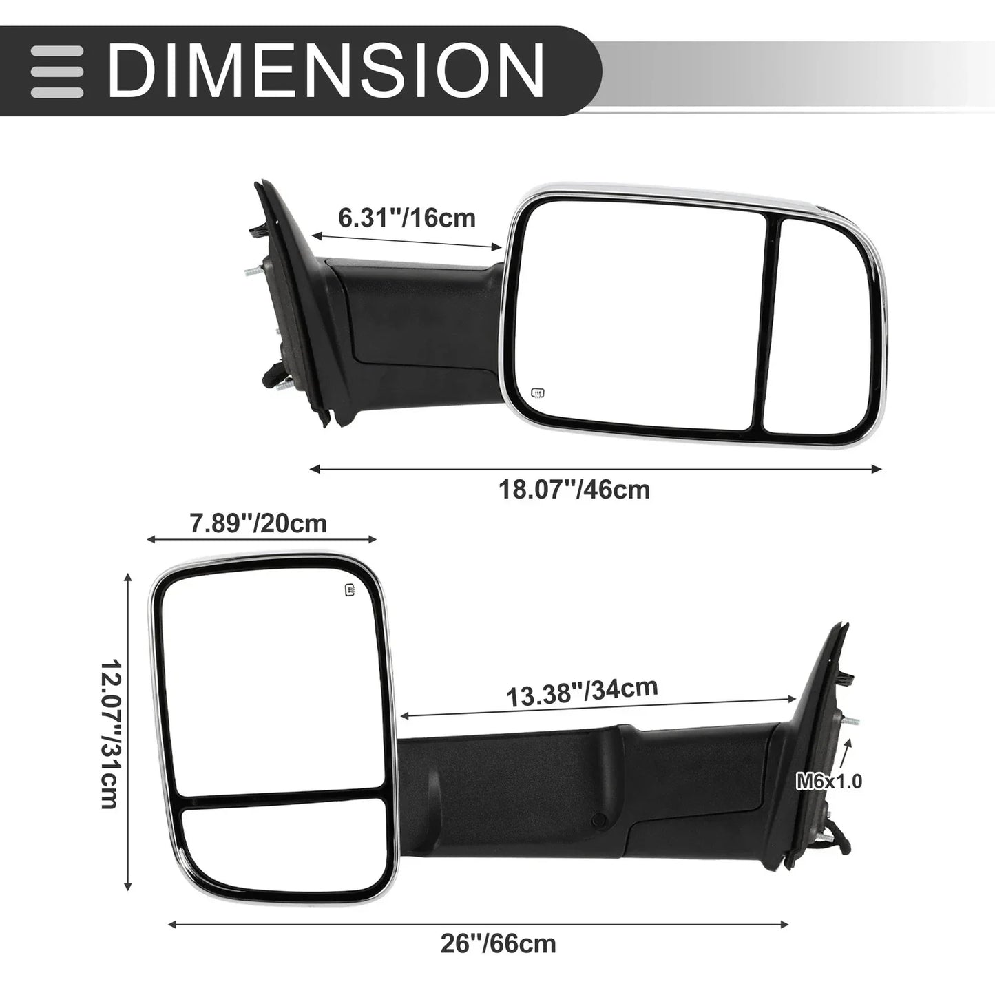 Tow Mirrors for Dodge Ram 1500 2500 2009-2018 with Lights - Silver Tone 2 x