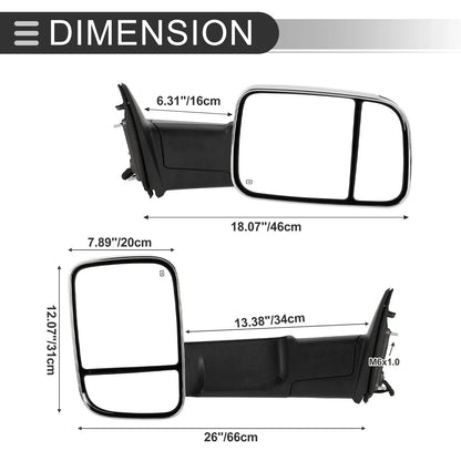 Tow Mirrors for Dodge Ram 1500 2500 2009-2018 with Lights - Silver Tone 2 x