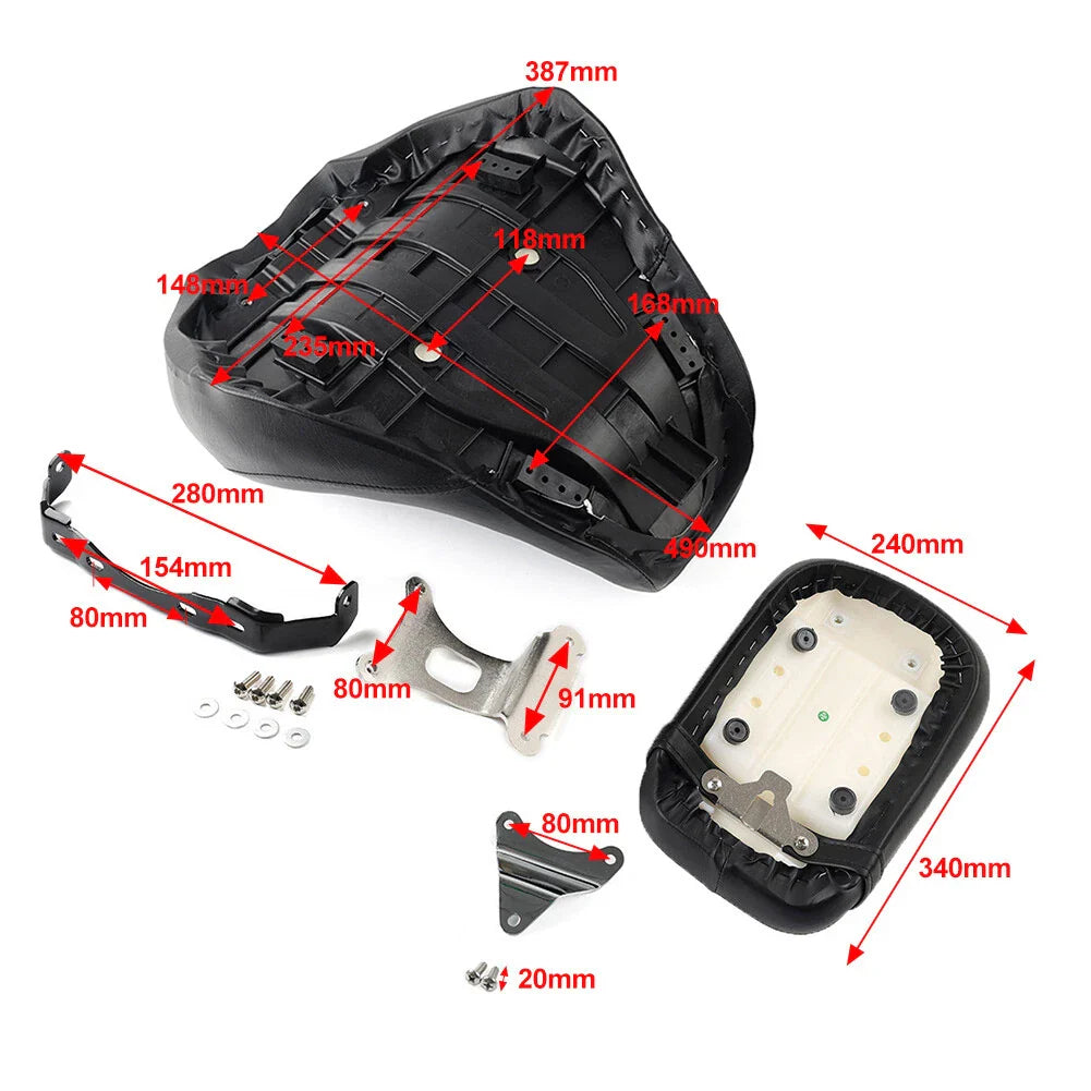 Black Front Driver & Rear Passenger Seat for Honda Shadow Aero VT750C (2004-2024)