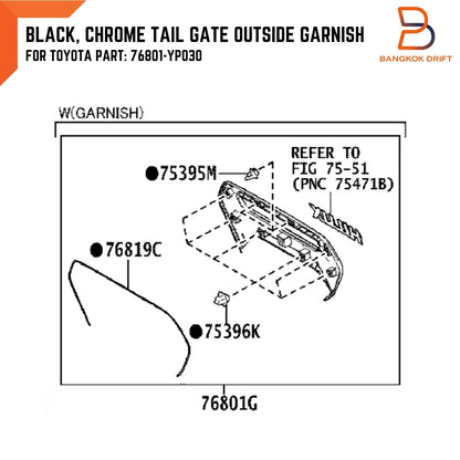 Black Chrome Tailgate Garnish Cover for Toyota Hilux Ute (2020-2025)
