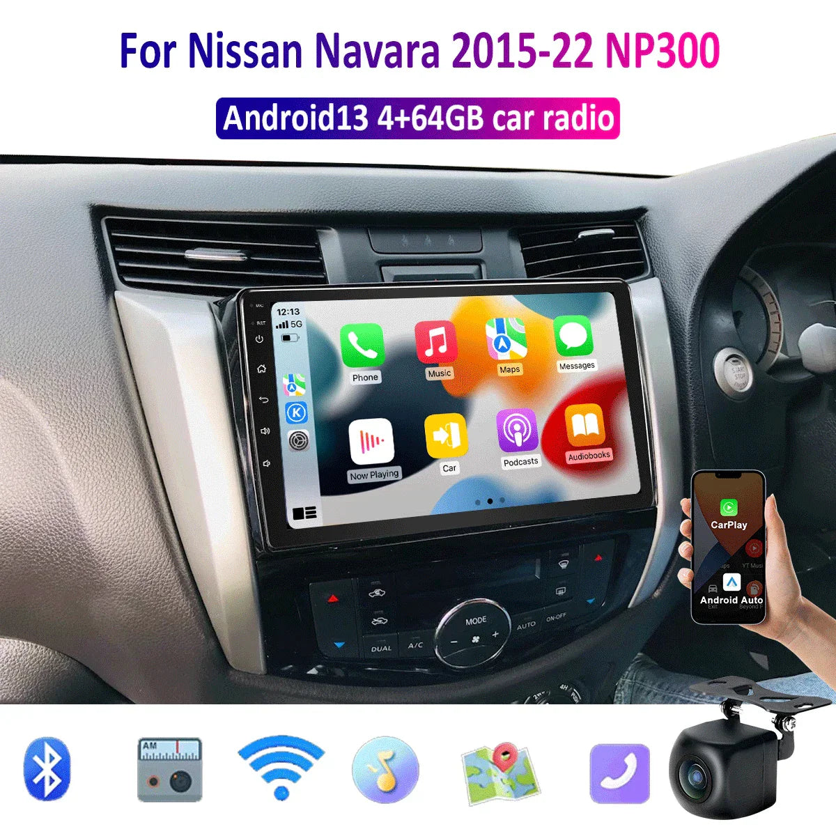 Apple Carplay Android Auto Head Unit Radio for Nissan Navara (2015-2022)