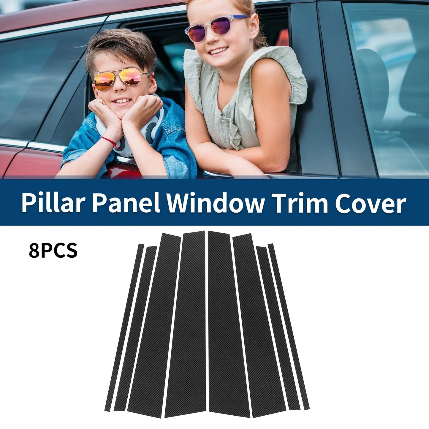 8 x Car Pillar Window Trim Covers for Honda Pilot (2015-2022) Black Carbon Fiber
