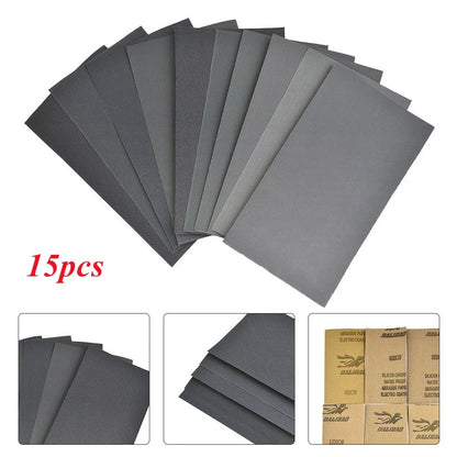 400/600/800/1000/1200/1500/2000/2500/3000 Grit Sandpaper Wet/Dry 15 Pieces