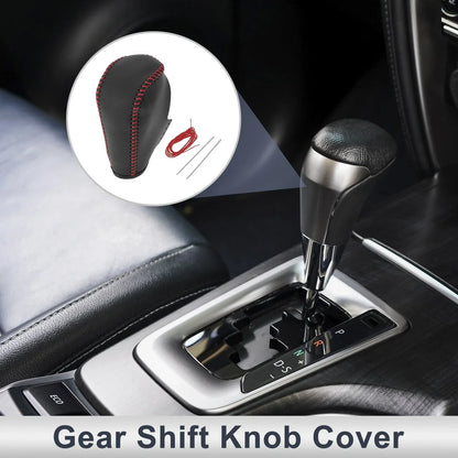 Gear Shift Knob Cover for BMW 3 Series (2004 - 2012) Black Red Faux Leather