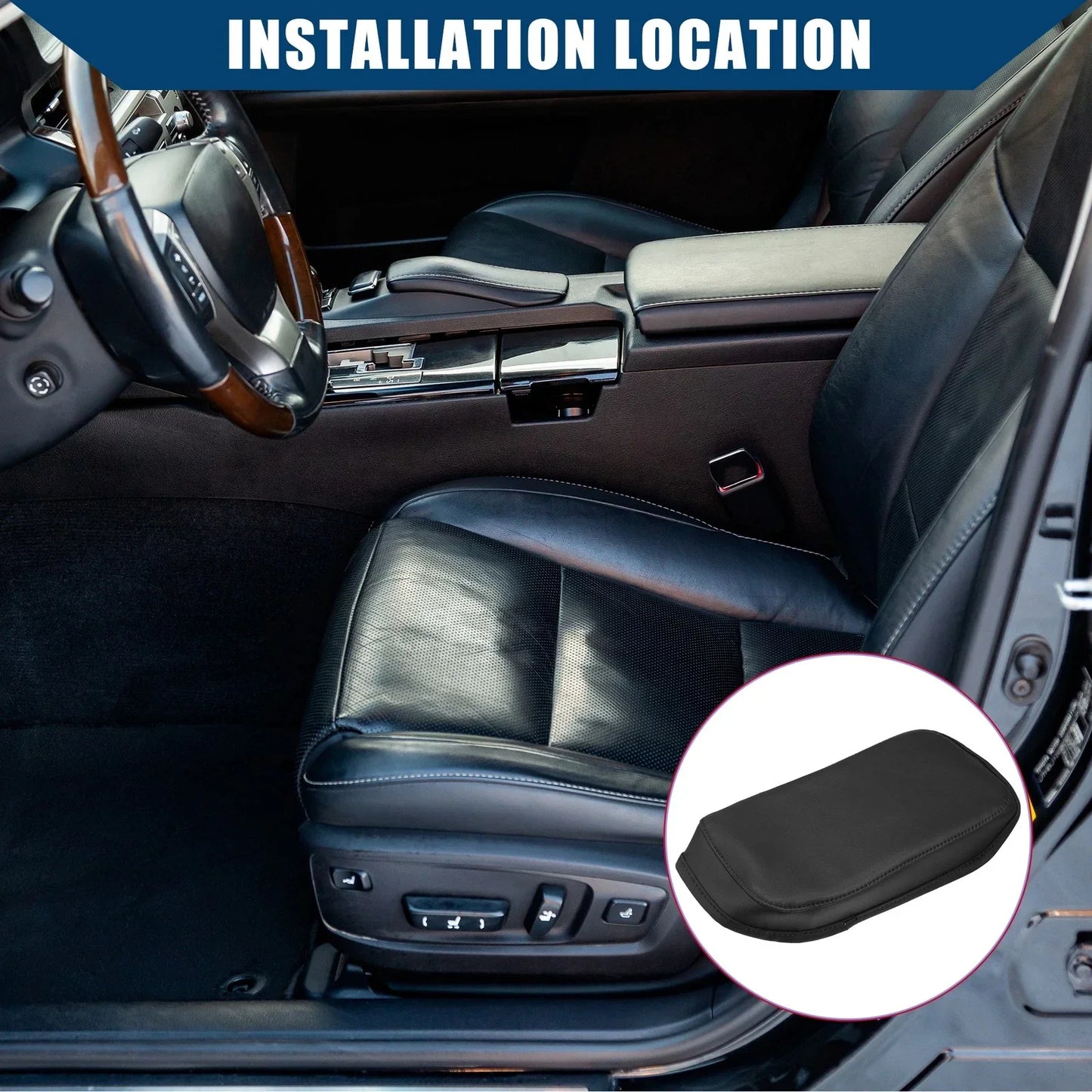 Auto Center Console Armrest Cover for Hyundai Kona 2018-2023 Faux Leather Black