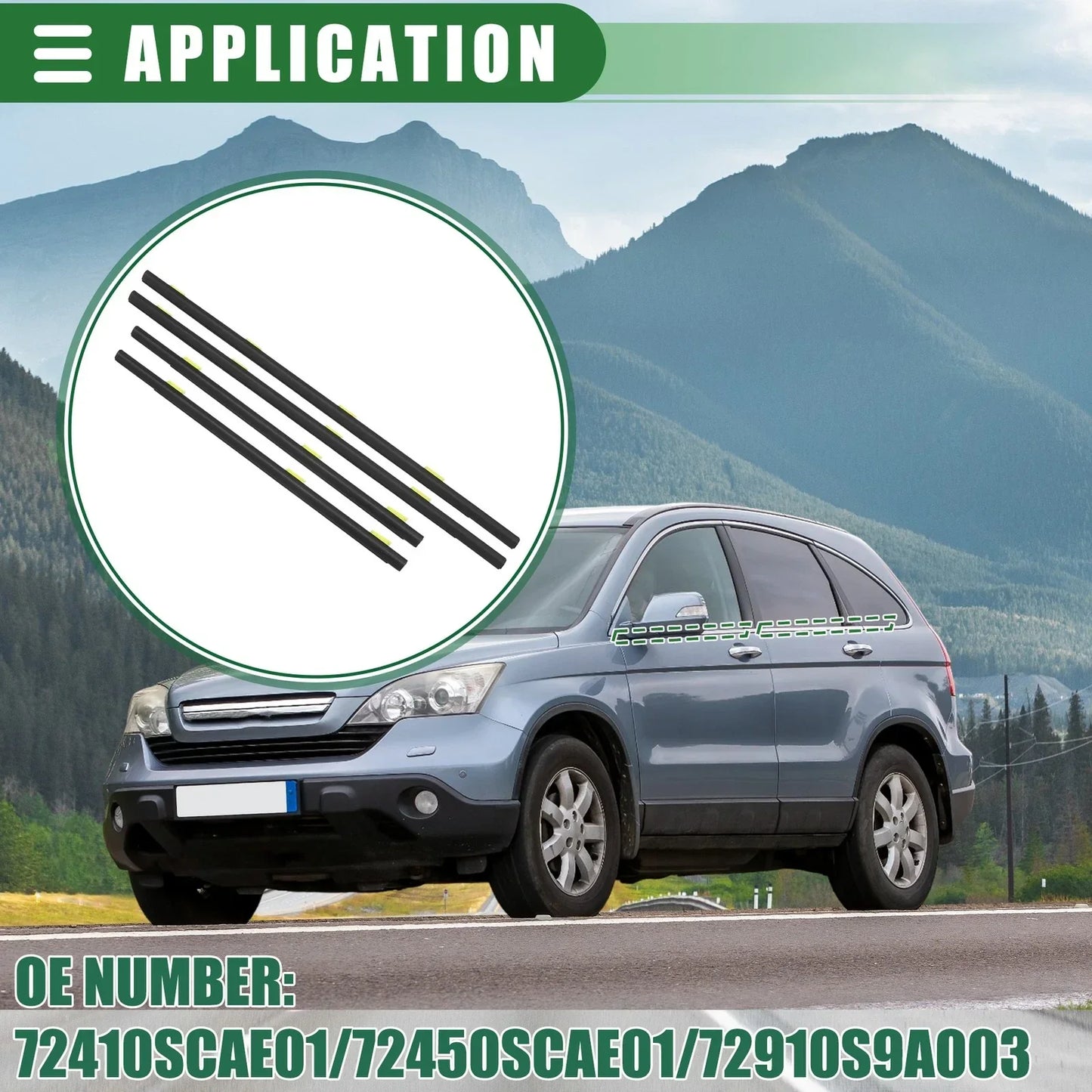 Window Weatherstrip Set for Honda (No. 72410SCAE01, 72450SCAE01) Black