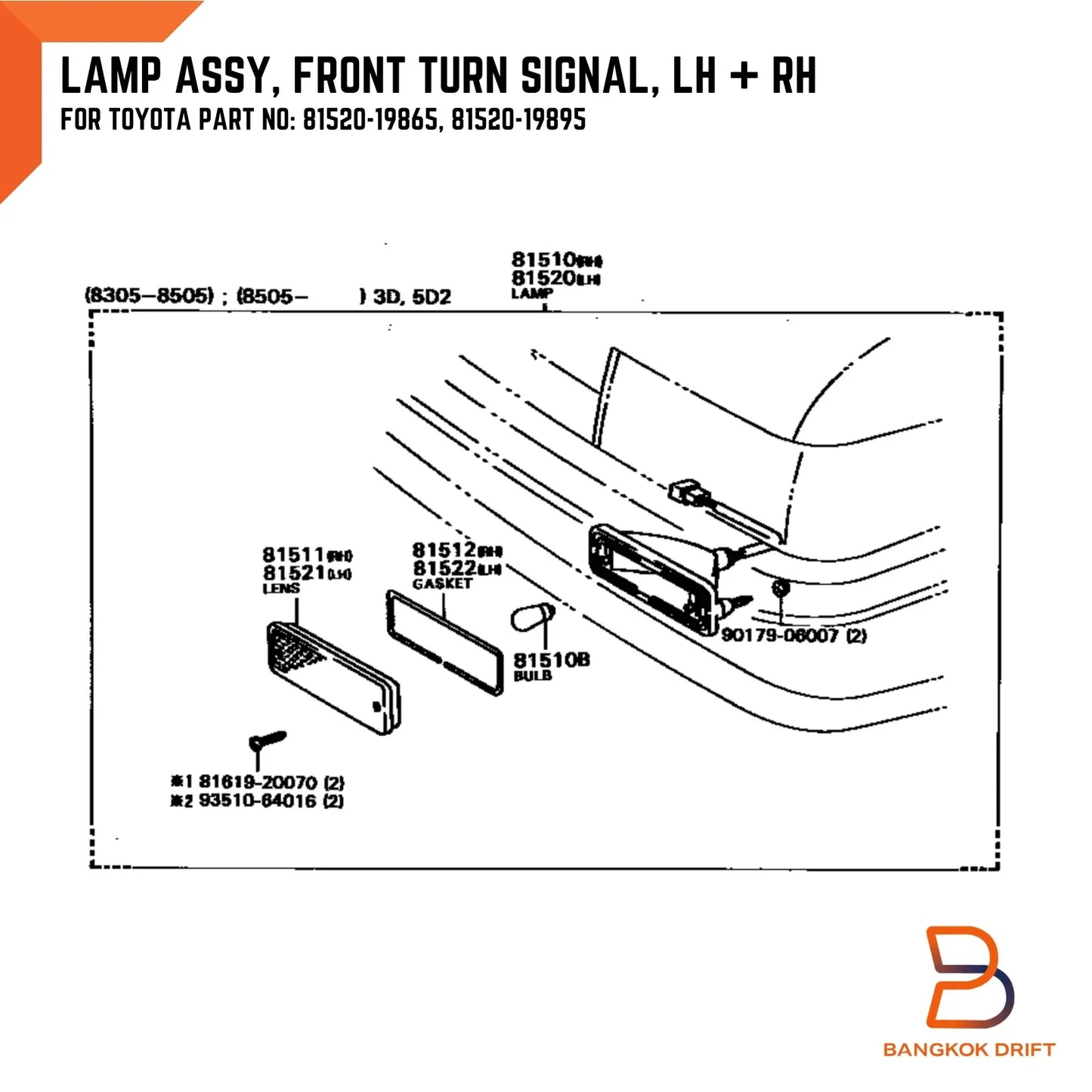 Front Bumper Indicator Parking Lights for Toyota Corolla (1983-1987)