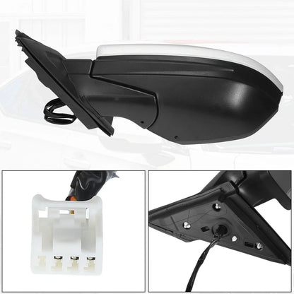 Left Side Exterior Door Mirror Assembly White for Honda Civic (2016-2021)