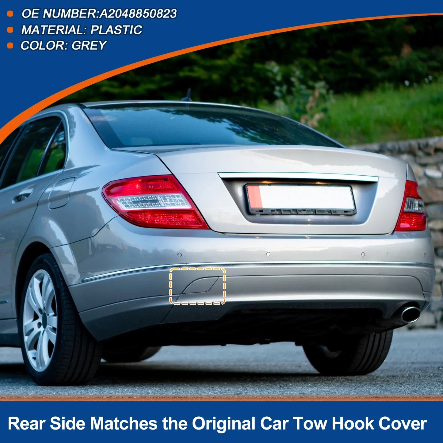 Rear Tow Hook Cover for Mercedes-Benz C-Class W204 (2007-2014) Grey
