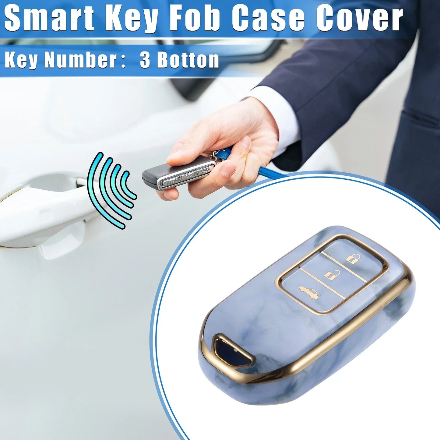3 x Button TPU Key Fob Cover Case for Honda CR-V, Civic (2014-2016) Blue