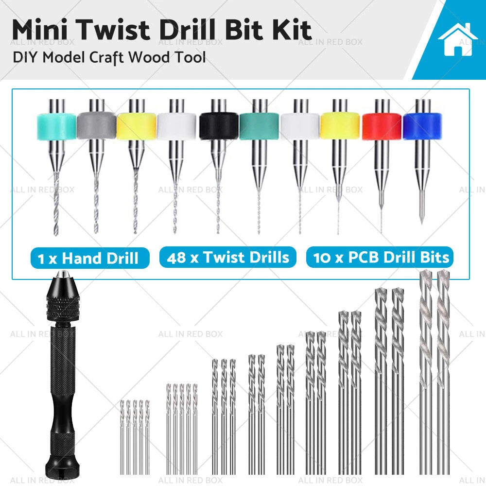 59Pcs Mini Twist Drill Bits Set for DIY Model Craft Wood Tool
