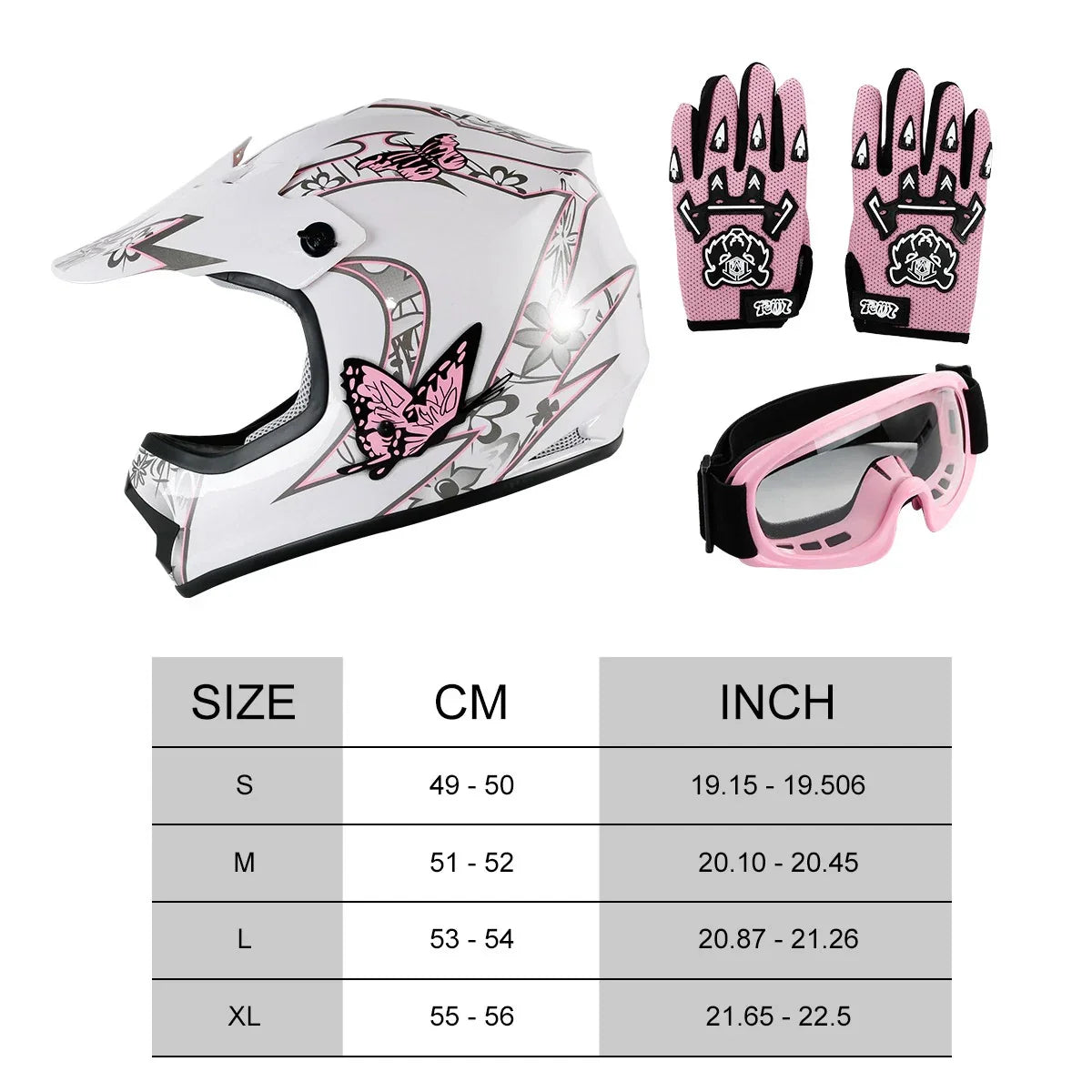 Youth ATV Helmet DOT Full Face Off-Road Racing for Kids - Pink/White (S-XL)
