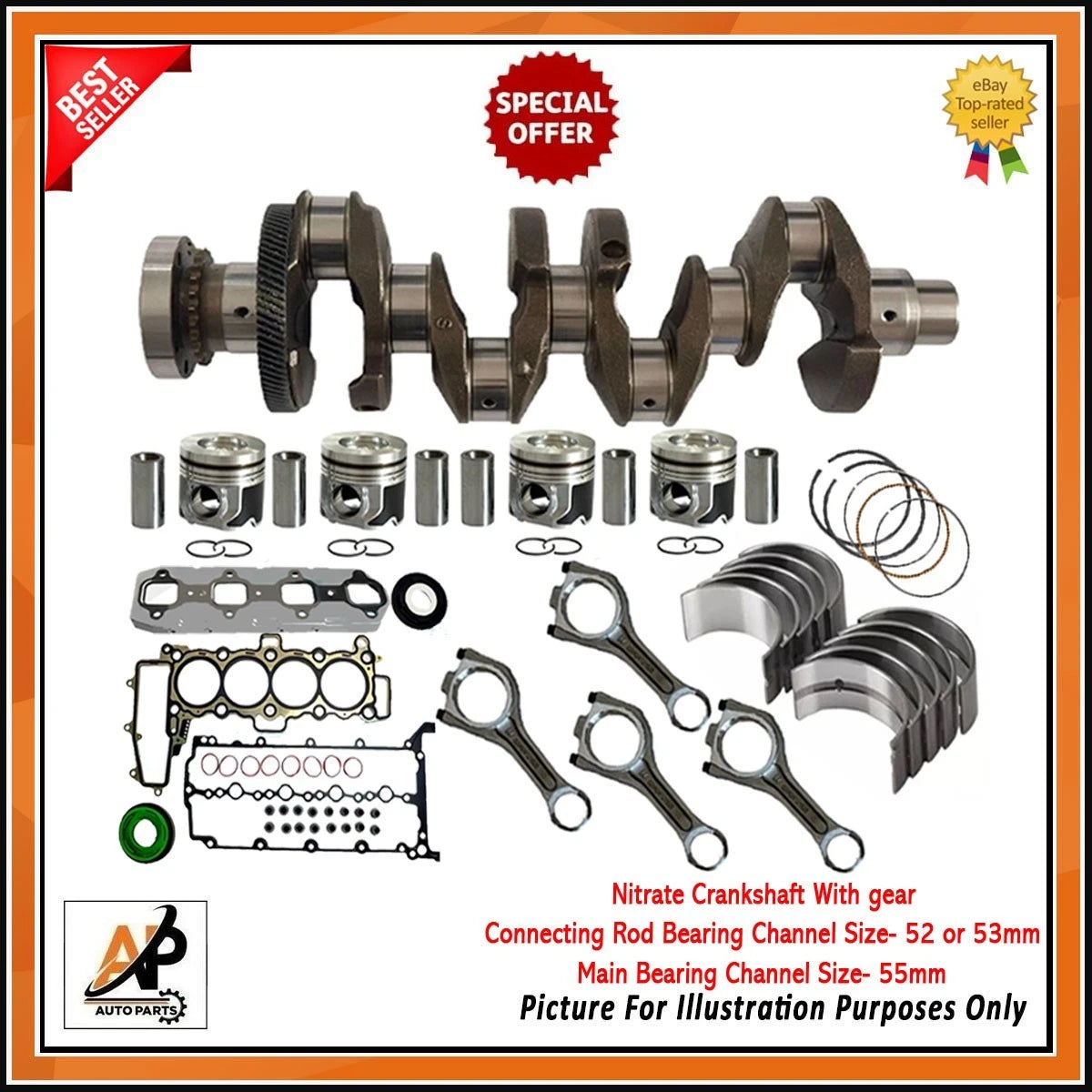 Crankshaft Alloy Steel Replacement with Engine Rebuild Kit for Jaguar (2015–2019)