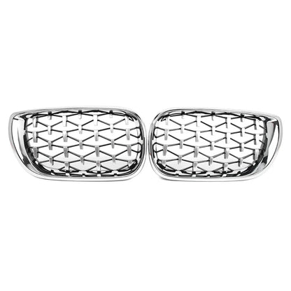 Pair Front Kidney Grille for BMW E46 4D (2002-2005) Chrome Diamond Style