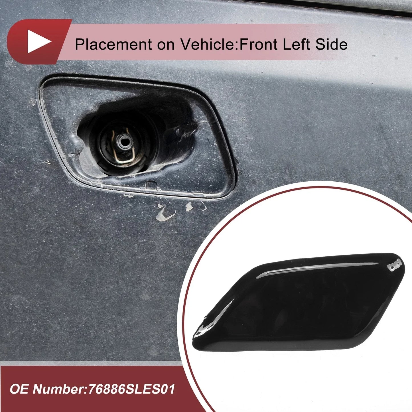 Front Left Washer Nozzle Cover for Honda Odyssey (2009-2014) Black 1 x Cap