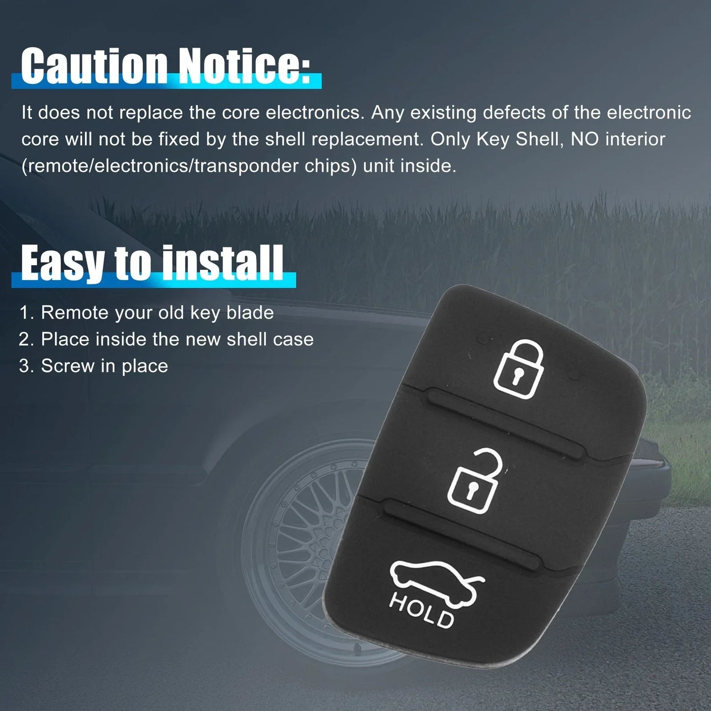 3 Button Car Remote Fob Case Insert Rubber Pad for Hyundai