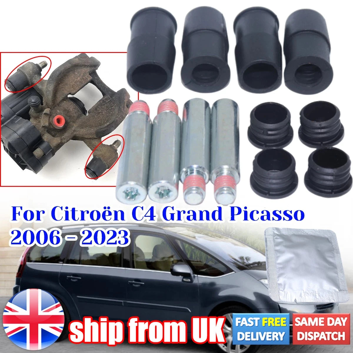Front Brake Caliper Slider Pins Bolt Kit Replacement for Citroën C4 Picasso (2007–2018)
