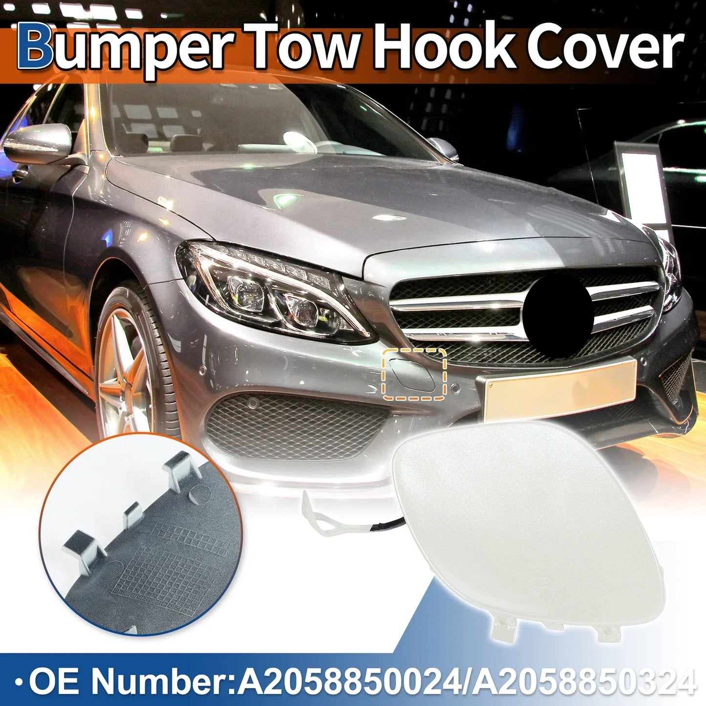 Front Car Bumper Tow Hook Cover for Mercedes-Benz (2019-2023) Diamond White